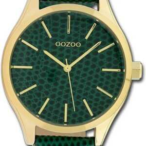 OOZOO Quarzuhr Oozoo Damen Armbanduhr Timepieces, Damenuhr Lederarmband grün, dunkelgrün, rundes Gehäuse, groß (42mm)