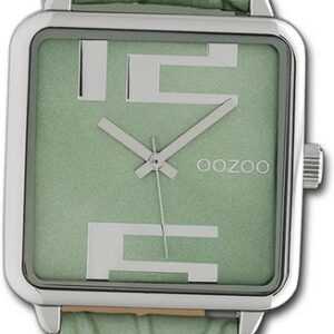 OOZOO Quarzuhr Oozoo Damen Armbanduhr Timepieces, Damenuhr Lederarmband grün, quadratisch, extra groß (ca. 30x30mm)