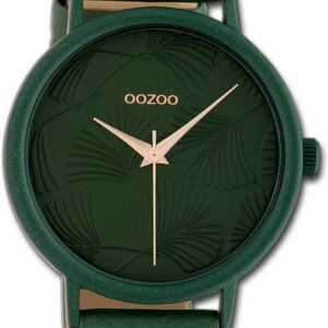 OOZOO Quarzuhr Oozoo Damen Armbanduhr Timepieces, Damenuhr Lederarmband grün, rundes Gehäuse, groß (ca. 42mm)