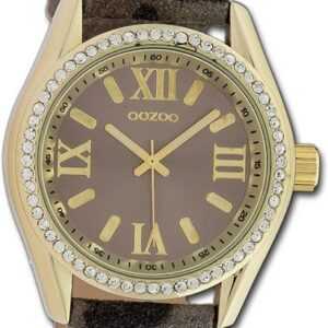 OOZOO Quarzuhr Oozoo Damen Armbanduhr Timepieces, Damenuhr Lederarmband hellbraun, schwarz, rundes Gehäuse, groß (40mm)