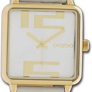 OOZOO Quarzuhr Oozoo Damen Armbanduhr Timepieces, Damenuhr Lederarmband hellgrau, quadratisch, extra groß (ca. 30x30mm)