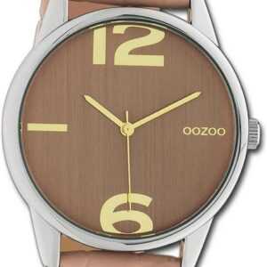 OOZOO Quarzuhr Oozoo Damen Armbanduhr Timepieces, Damenuhr Lederarmband hellrosa, rundes Gehäuse, groß (ca. 40mm)