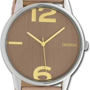 OOZOO Quarzuhr Oozoo Damen Armbanduhr Timepieces, Damenuhr Lederarmband hellrosa, rundes Gehäuse, groß (ca. 45mm)