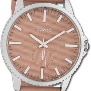 OOZOO Quarzuhr Oozoo Damen Armbanduhr Timepieces, Damenuhr Lederarmband rosa, rundes Gehäuse, extra groß (ca. 48mm)