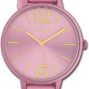 OOZOO Quarzuhr Oozoo Damen Armbanduhr Timepieces, Damenuhr Lederarmband rosa, rundes Gehäuse, groß (ca. 42mm)