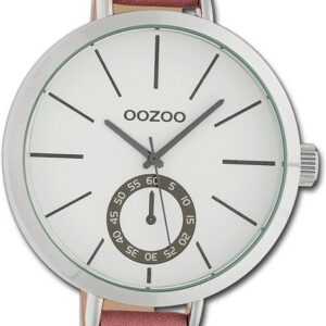 OOZOO Quarzuhr Oozoo Damen Armbanduhr Timepieces, Damenuhr Lederarmband rose, rundes Gehäuse, extra groß (ca. 48mm)