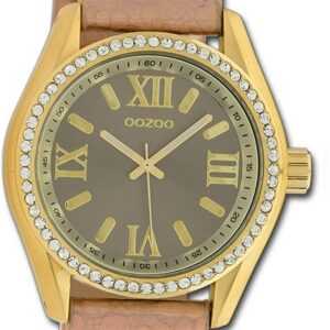 OOZOO Quarzuhr Oozoo Damen Armbanduhr Timepieces, Damenuhr Lederarmband rosegold, rundes Gehäuse, groß (ca. 40mm)