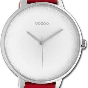 OOZOO Quarzuhr Oozoo Damen Armbanduhr Timepieces, Damenuhr Lederarmband rot, rundes Gehäuse, extra groß (ca. 48mm)