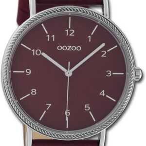 OOZOO Quarzuhr Oozoo Damen Armbanduhr Timepieces, Damenuhr Lederarmband rubinrot, rundes Gehäuse, groß (ca. 40mm)