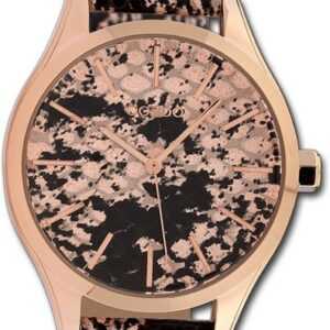 OOZOO Quarzuhr Oozoo Damen Armbanduhr Timepieces, Damenuhr Lederarmband schwarz, hellbraun, rundes Gehäuse, groß (42mm)