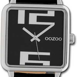 OOZOO Quarzuhr Oozoo Damen Armbanduhr Timepieces, Damenuhr Lederarmband schwarz, quadratisch, extra groß (ca. 30x30mm)