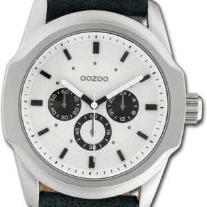 OOZOO Quarzuhr Oozoo Damen Armbanduhr Timepieces, Damenuhr Lederarmband schwarz, rundes Gehäuse, extra groß (ca. 48mm)