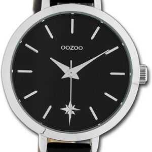OOZOO Quarzuhr Oozoo Damen Armbanduhr Timepieces, Damenuhr Lederarmband schwarz, rundes Gehäuse, mittel (ca. 38mm)