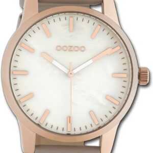 OOZOO Quarzuhr Oozoo Damen Armbanduhr Timepieces, Damenuhr Lederarmband taupe, hellbraun, rundes Gehäuse, groß (ca 42mm)