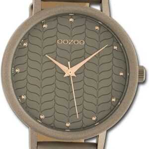 OOZOO Quarzuhr Oozoo Damen Armbanduhr Timepieces, Damenuhr Lederarmband taupe, hellbraun, rundes Gehäuse, groß (ca 45mm)