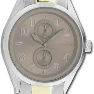 OOZOO Quarzuhr Oozoo Damen Armbanduhr Timepieces, Damenuhr Metallarmband silber, gold, rundes Gehäuse, groß (ca. 42mm)