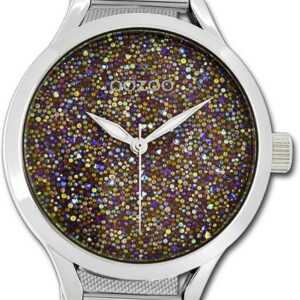 OOZOO Quarzuhr Oozoo Damen Armbanduhr Timepieces, Damenuhr Metallarmband silber, rundes Gehäuse, extra groß (ca. 46mm)