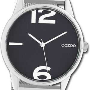 OOZOO Quarzuhr Oozoo Damen Armbanduhr Timepieces, Damenuhr Metallarmband silber, rundes Gehäuse, groß (ca. 40mm)