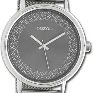 OOZOO Quarzuhr Oozoo Damen Armbanduhr Timepieces, Damenuhr Metallarmband silber, rundes Gehäuse, groß (ca. 42mm)