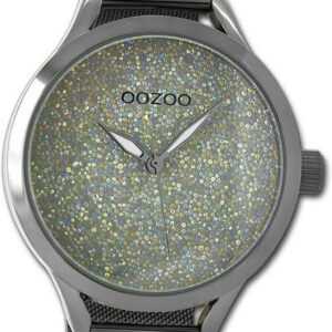 OOZOO Quarzuhr Oozoo Damen Armbanduhr Timepieces, Damenuhr Metallarmband titan, dunkelgrau, rundes Gehäuse, groß (43mm)