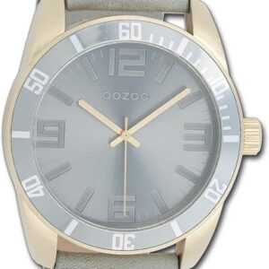 OOZOO Quarzuhr Oozoo Damen Armbanduhr Vintage Series, Damenuhr Lederarmband grau, rundes Gehäuse, groß (ca. 45mm)