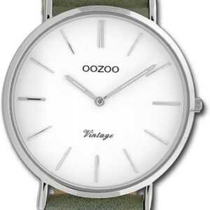 OOZOO Quarzuhr Oozoo Damen Armbanduhr Vintage Series, Damenuhr Lederarmband grün, rundes Gehäuse, mittel (ca. 32mm)
