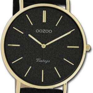 OOZOO Quarzuhr Oozoo Damen Armbanduhr Vintage Series, Damenuhr Lederarmband schwarz, rundes Gehäuse, groß (ca. 40mm)
