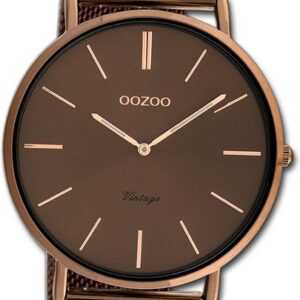 OOZOO Quarzuhr Oozoo Damen Armbanduhr Vintage Series, Damenuhr Metallarmband bronze, rundes Gehäuse, groß (ca. 44mm)