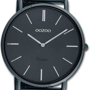 OOZOO Quarzuhr Oozoo Damen Armbanduhr Vintage Series, Damenuhr Metallarmband dunkelblau, rundes Gehäuse, groß (ca. 44mm)