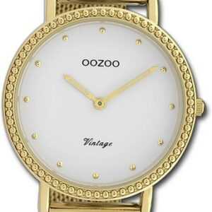 OOZOO Quarzuhr Oozoo Damen Armbanduhr Vintage Series, Damenuhr Metallarmband gold, rundes Gehäuse, mittel (ca. 34mm)