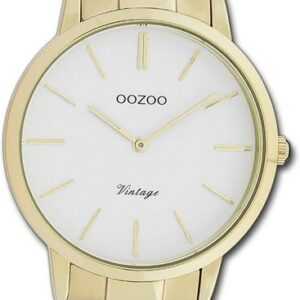 OOZOO Quarzuhr Oozoo Damen Armbanduhr Vintage Series, Damenuhr Metallarmband gold, rundes Gehäuse, mittel (ca. 38mm)
