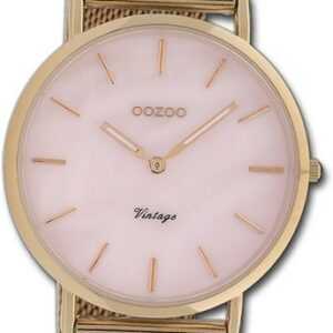 OOZOO Quarzuhr Oozoo Damen Armbanduhr Vintage Series, Damenuhr Metallarmband rosegold, rundes Gehäuse, groß (ca. 40mm)