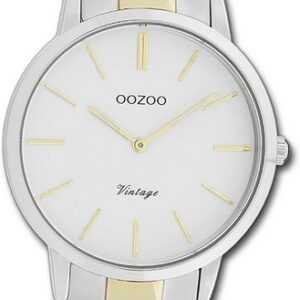 OOZOO Quarzuhr Oozoo Damen Armbanduhr Vintage Series, Damenuhr Metallarmband silber, gold, rundes Gehäuse, mittel (ca. 34mm)