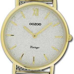OOZOO Quarzuhr Oozoo Damen Armbanduhr Vintage Series, Damenuhr Metallarmband silber, rundes Gehäuse, groß (ca. 40mm)