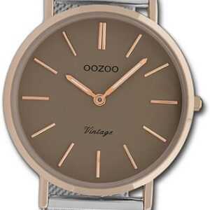 OOZOO Quarzuhr Oozoo Damen Armbanduhr Vintage Series, Damenuhr Metallarmband silber, rundes Gehäuse, mittel (ca. 32mm)