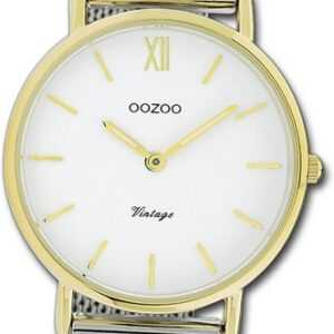 OOZOO Quarzuhr Oozoo Damen Armbanduhr Vintage Series, Damenuhr Metallarmband silber, rundes Gehäuse, mittel (ca. 32mm)