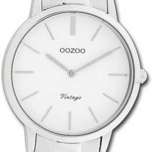 OOZOO Quarzuhr Oozoo Damen Armbanduhr Vintage Series, Damenuhr Metallarmband silber, rundes Gehäuse, mittel (ca. 34mm)