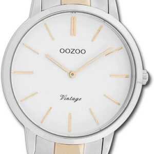 OOZOO Quarzuhr Oozoo Damen Armbanduhr Vintage Series, Damenuhr Metallband silber, rosegold, rundes Gehäuse, mittel (ca 38mm)