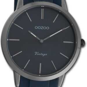 OOZOO Quarzuhr Oozoo Damen Armbanduhr Vintage Series, Damenuhr Silikonarmband dunkelblau, rundes Gehäuse, groß (ca. 42mm)