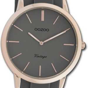 OOZOO Quarzuhr Oozoo Damen Armbanduhr Vintage Series, Damenuhr Silikonarmband dunkelgrau, rundes Gehäuse, groß (ca. 42mm)