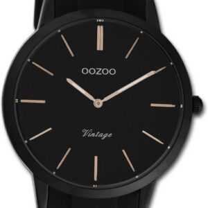 OOZOO Quarzuhr Oozoo Damen Armbanduhr Vintage Series, Damenuhr Silikonarmband schwarz, rundes Gehäuse, groß (ca. 42mm)