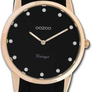 OOZOO Quarzuhr Oozoo Damen Armbanduhr Vintage Series, Damenuhr Silikonarmband schwarz, rundes Gehäuse, mittel (ca. 38mm)