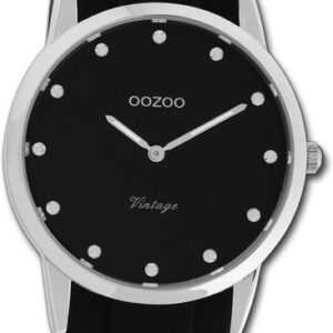 OOZOO Quarzuhr Oozoo Damen Armbanduhr Vintage Series, Damenuhr Silikonarmband schwarz, rundes Gehäuse, mittel (ca. 38mm)