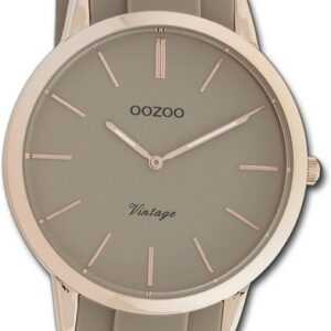 OOZOO Quarzuhr Oozoo Damen Armbanduhr Vintage Series, Damenuhr Silikonarmband taupe, grau, rundes Gehäuse, groß (ca. 42mm)