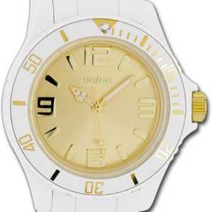 OOZOO Quarzuhr Oozoo Damen Armbanduhr Vintage Series, Damenuhr Silikonarmband weiß, rundes Gehäuse, groß (ca. 43mm)