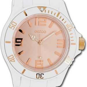 OOZOO Quarzuhr Oozoo Damen Armbanduhr Vintage Series, Damenuhr Silikonarmband weiß, rundes Gehäuse, groß (ca. 43mm)