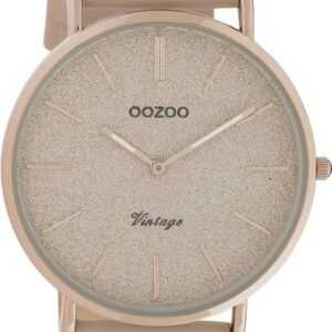 OOZOO Quarzuhr Oozoo Damen Armbanduhr Vintage Series, Damenuhr rund, groß (ca. 40mm), Lederarmband beige, rosa, Fashion