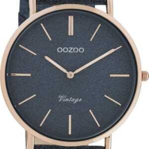 OOZOO Quarzuhr Oozoo Damen Armbanduhr Vintage Series, Damenuhr rund, groß (ca. 40mm), Lederarmband dunkelblau, Fashion