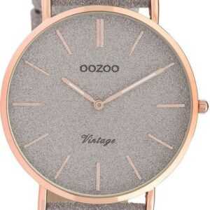 OOZOO Quarzuhr Oozoo Damen Armbanduhr Vintage Series, Damenuhr rund, groß (ca. 40mm), Lederarmband grau, Fashion