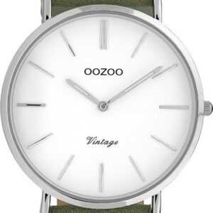 OOZOO Quarzuhr Oozoo Damen Armbanduhr Vintage Series, Damenuhr rund, groß (ca. 40mm), Lederarmband grün, Fashion